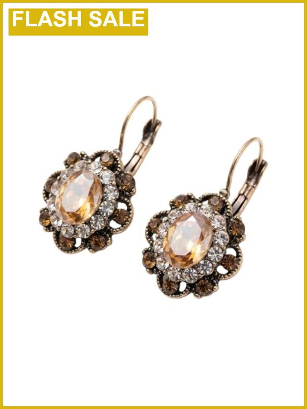 Vintage Crystal Dangle Earrings Retro Flower Leverback Handmade Antique Style